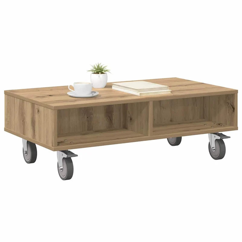 Mesa Lateral com Rodas Carvalho Artesanal 90 x 50 x 30 cm
