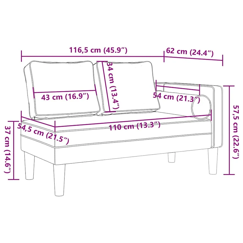 Chaise lounge com almofadões veludo creme