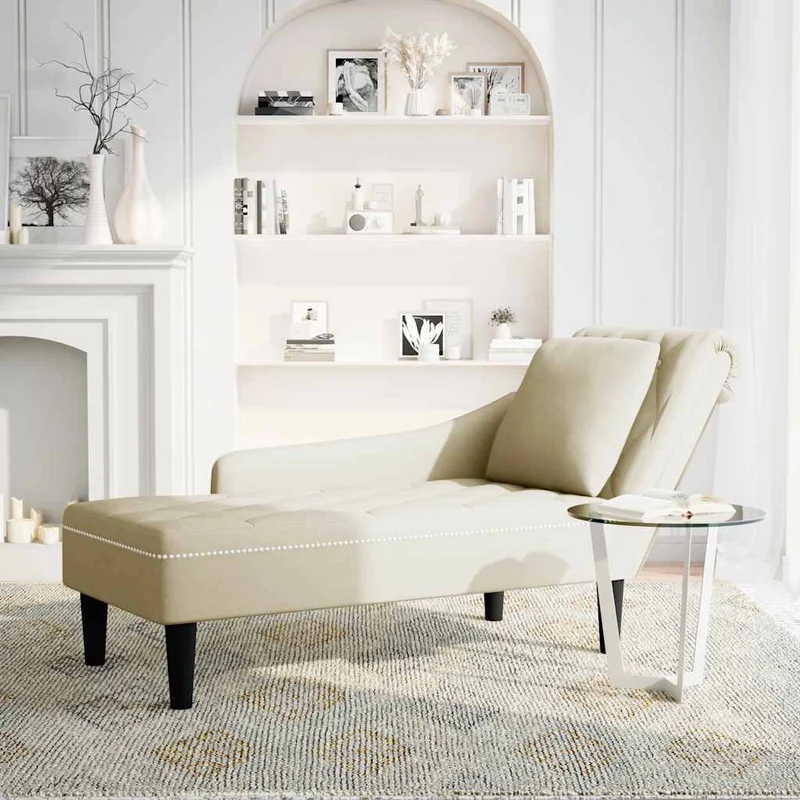 Chaise lounge c/ almofada/apoio de braços direito veludo creme