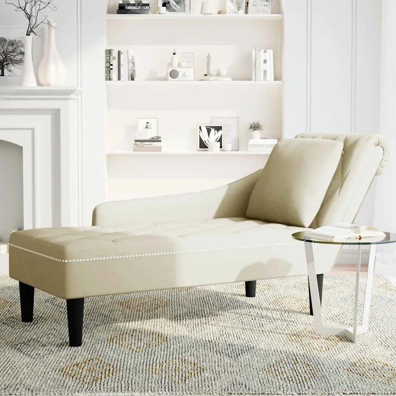 Chaise lounge c/ almofada/apoio de braços direito veludo creme