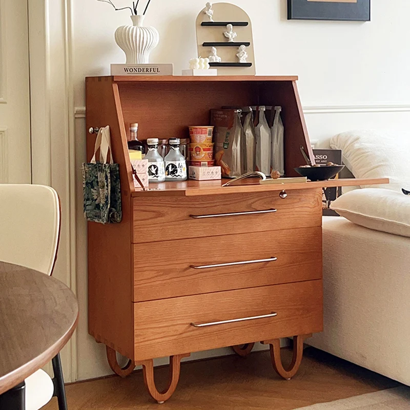 Contemporary Retro Rectangular Large Capacity Ash Wood Plywood Storage Cabinet 3-Drawer For Living Room
