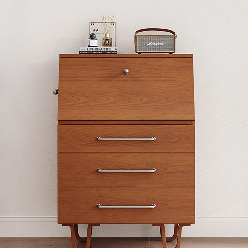 Contemporary Retro Rectangular Large Capacity Ash Wood Plywood Storage Cabinet 3-Drawer For Living Room