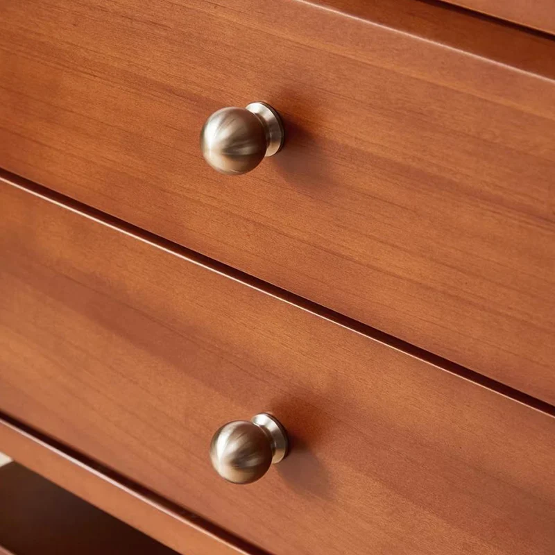 Contemporary Retro Rectangular Stainless Steel Rubberwood Pine Wood Cherry Wood Storage Cabinet 6-Drawer For Living Room