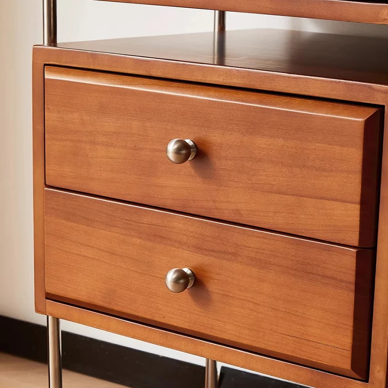 Contemporary Retro Rectangular Stainless Steel Rubberwood Pine Wood Cherry Wood Storage Cabinet 6-Drawer For Living Room
