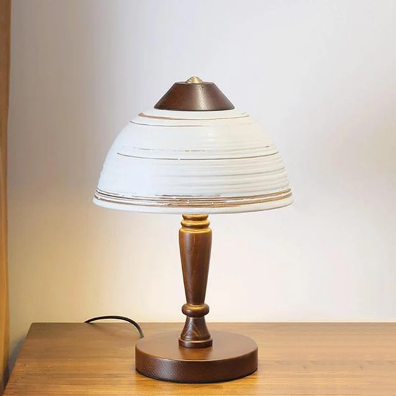 Traditional Japanese Ceramic Solid Wood Round Cylinder 1-Light Table Lamp For Bedroom