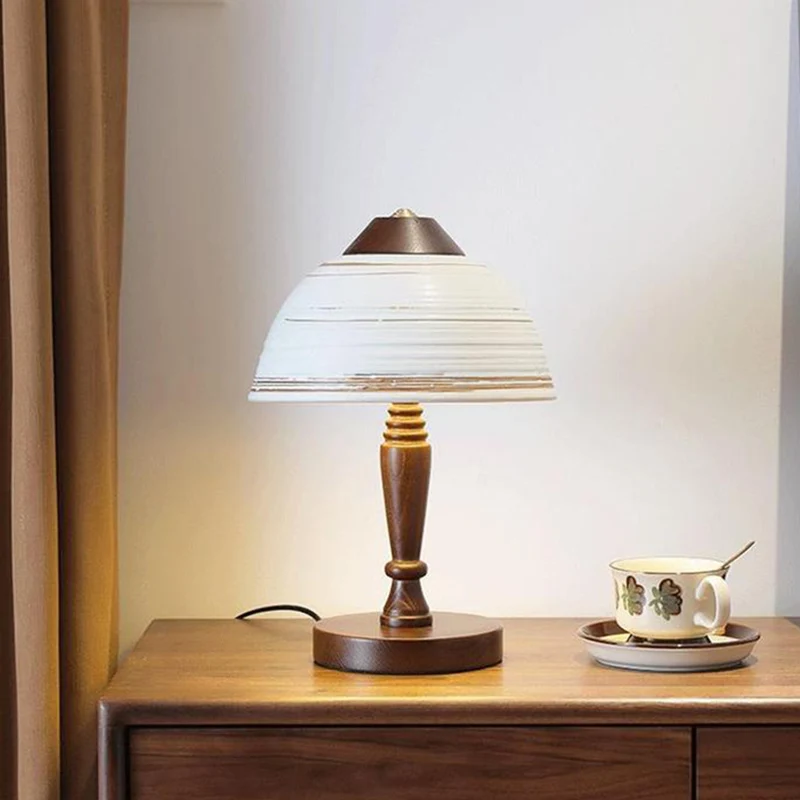 Traditional Japanese Ceramic Solid Wood Round Cylinder 1-Light Table Lamp For Bedroom