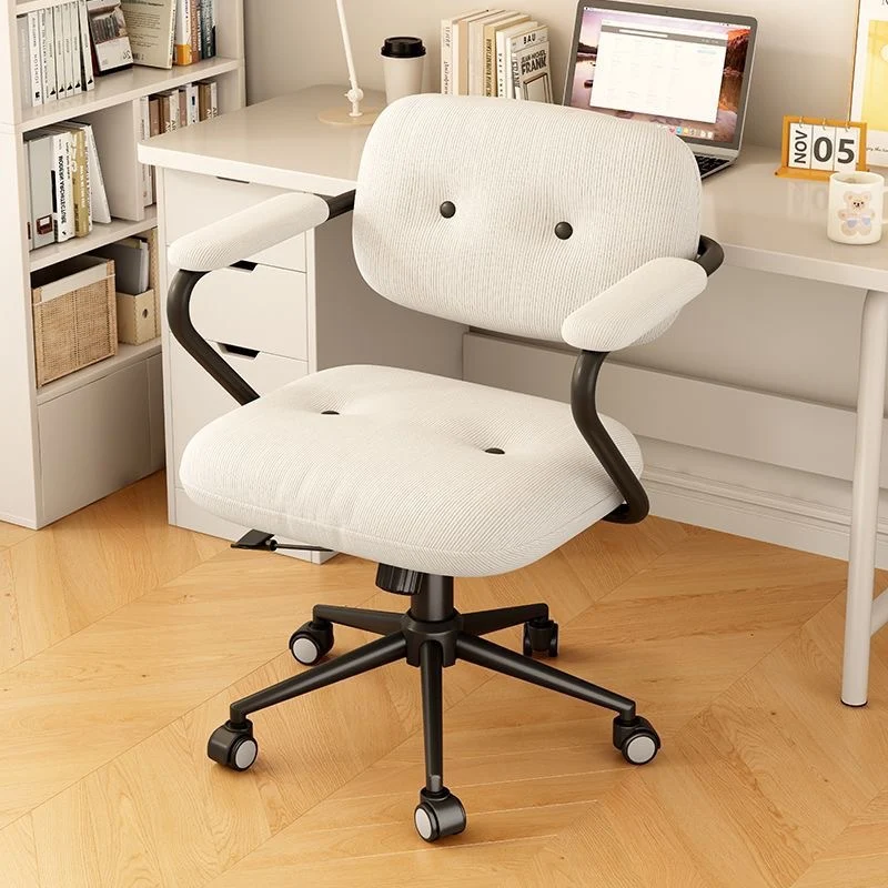 Modern Minimalist Corduroy Iron Mid-Back Height Adjustable Desk Chair Backrest Armrest For Home Office