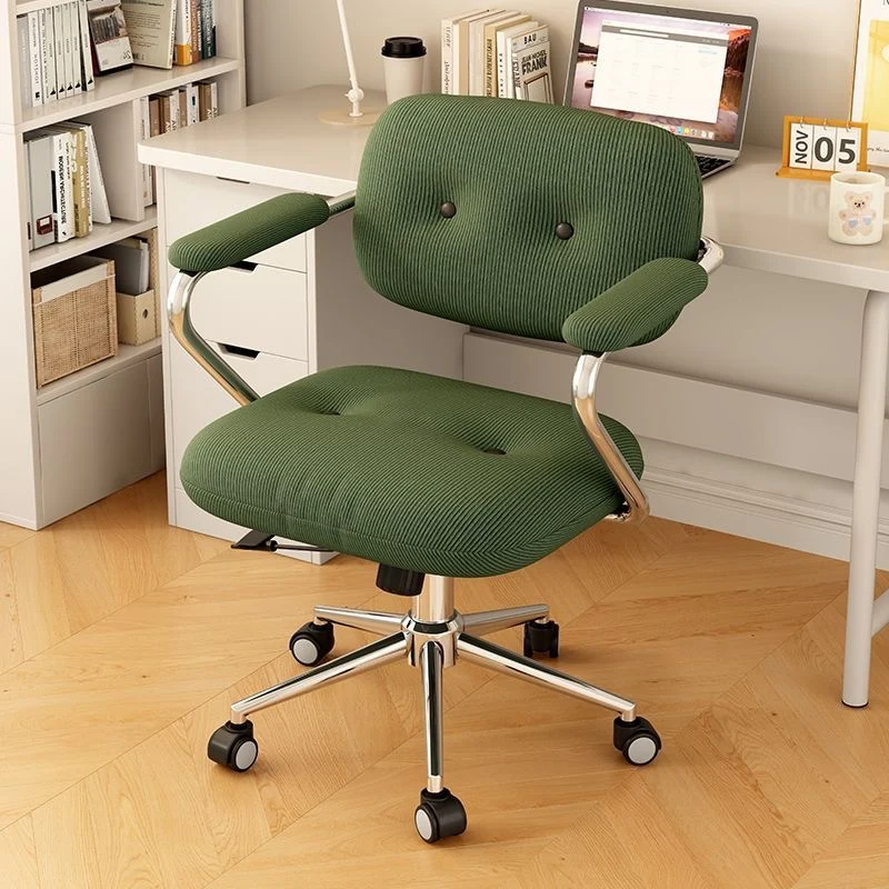 Modern Minimalist Corduroy Iron Mid-Back Height Adjustable Desk Chair Backrest Armrest For Home Office
