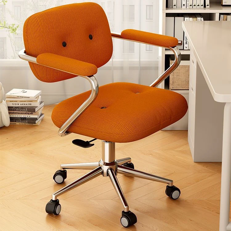 Modern Minimalist Corduroy Iron Mid-Back Height Adjustable Desk Chair Backrest Armrest For Home Office