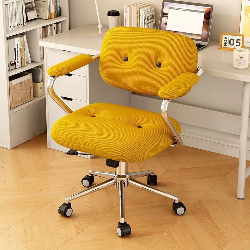 Modern Minimalist Corduroy Iron Mid-Back Height Adjustable Desk Chair Backrest Armrest For Home Office