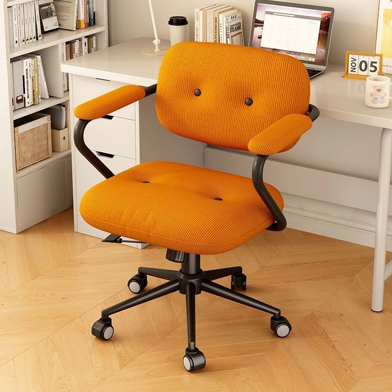 Modern Minimalist Corduroy Iron Mid-Back Height Adjustable Desk Chair Backrest Armrest For Home Office
