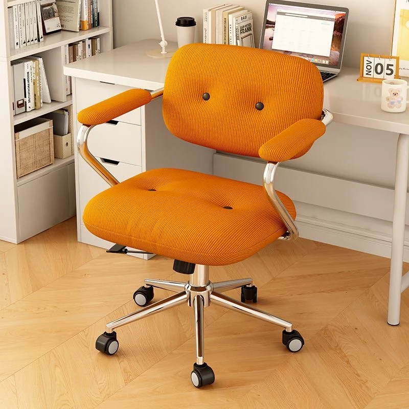 Modern Minimalist Corduroy Iron Mid-Back Height Adjustable Desk Chair Backrest Armrest For Home Office