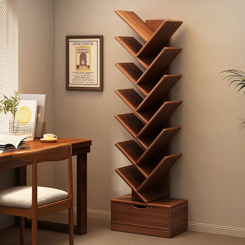 Contemporary Creative Eco-friendly Board Tree-Shaped Bookshelf With Drawer For Living Room