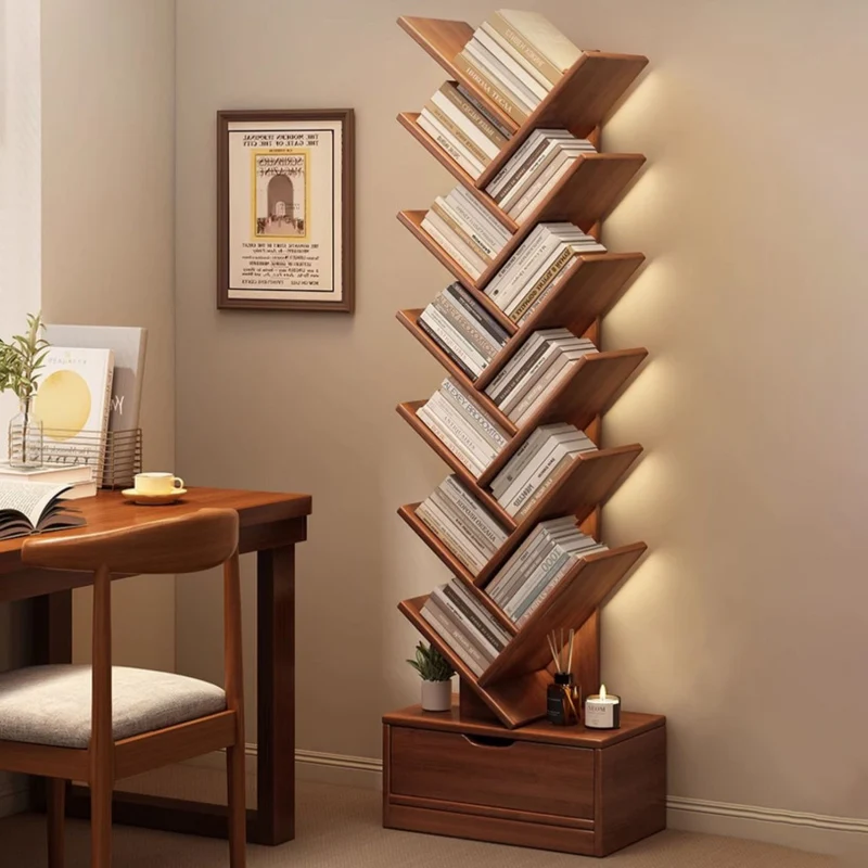 Contemporary Creative Eco-friendly Board Tree-Shaped Bookshelf With Drawer For Living Room