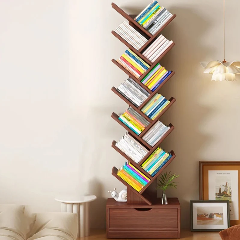 Contemporary Creative Eco-friendly Board Tree-Shaped Bookshelf With Drawer For Living Room