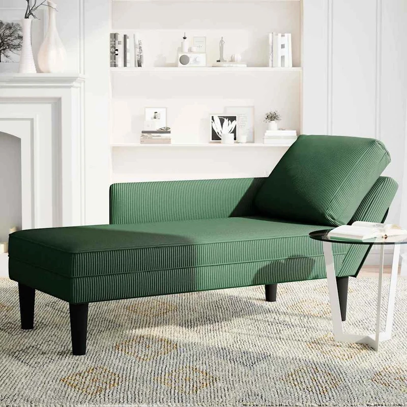 Chaise lounge com almofada tecido corduroy selva verde escuro
