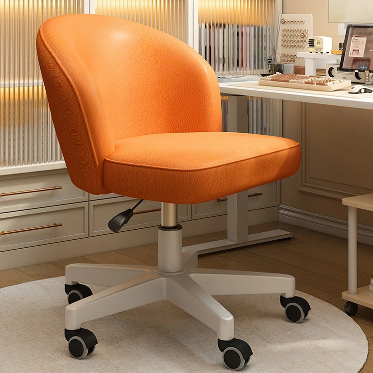 Contemporary Nordic Curved Faux Leather Nylon Steel Swivel Desk Chair Backrest Armless For Study