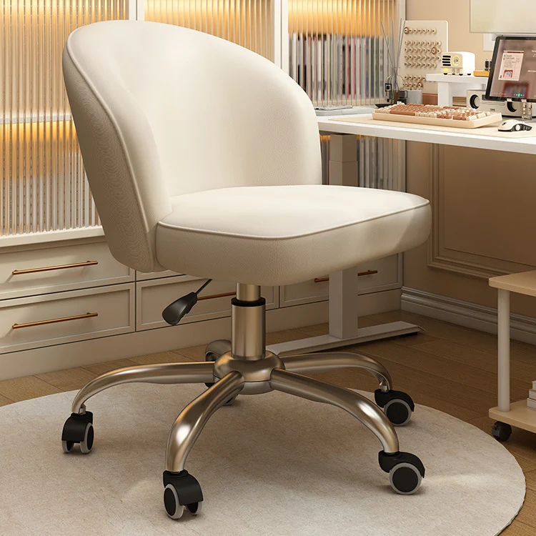 Contemporary Nordic Curved Faux Leather Nylon Steel Swivel Desk Chair Backrest Armless For Study