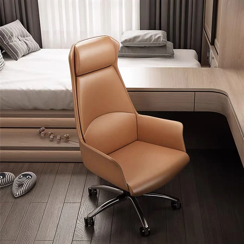 Modern Minimalist Rectangular High Back Faux Leather Plywood Steel Desk Chair For Home Office