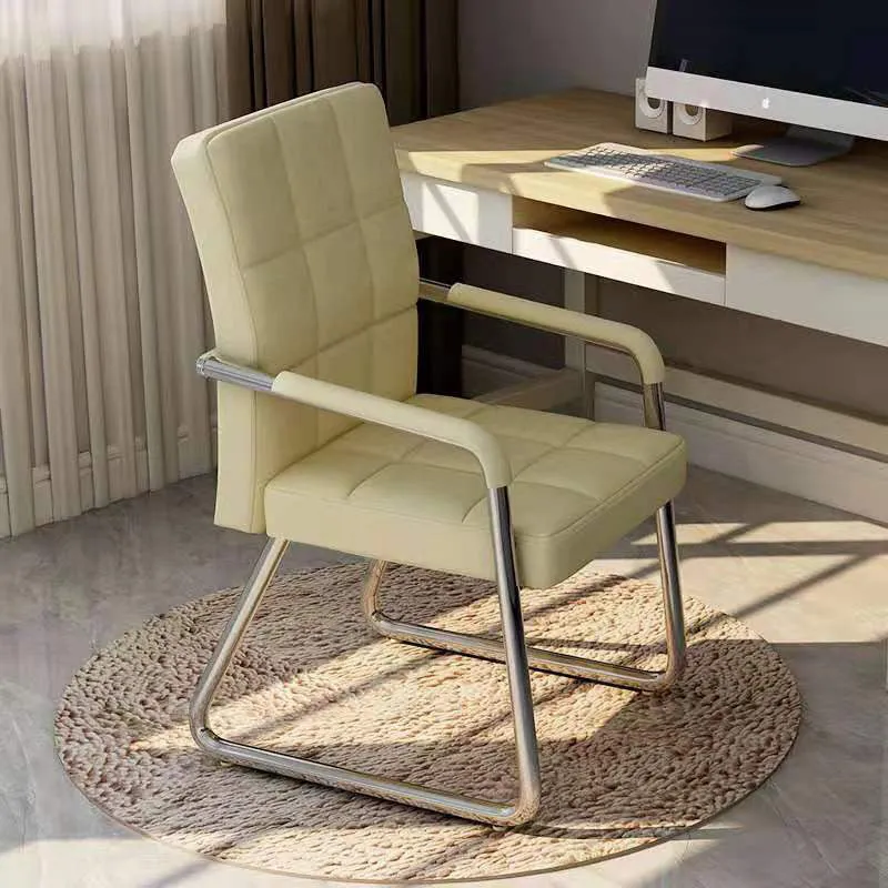 Modern Minimalist Synthetic Leather Steel Rectangular Square Desk Chair Backrest Armrest For Home Office