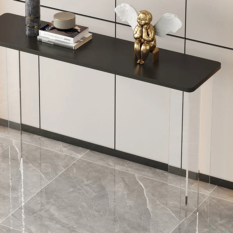 Modern Minimalist Rectangular Particle Board Acrylic Console Table 1-Tier For Living Room
