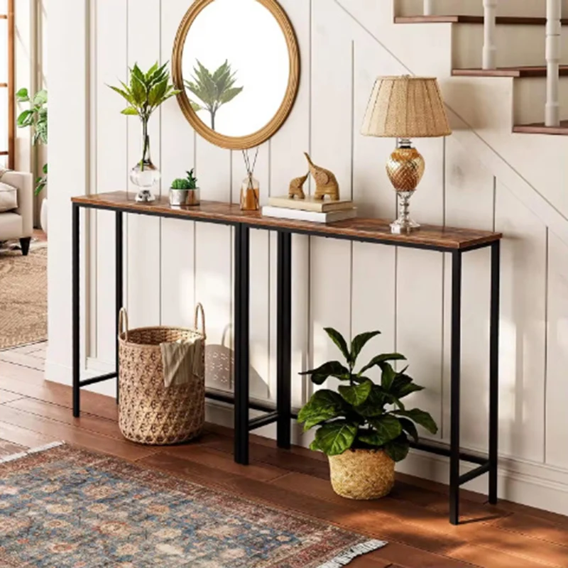 Modern Minimalist Rectangular Carbon Steel MDF Console Table 1-Tier For Living Room