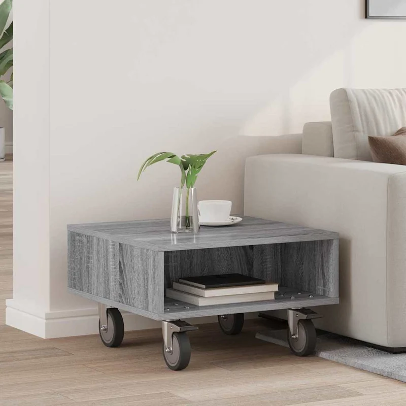 Mesa Lateral com Rodas Cinzento Sonoma 50,5 x 50 x 30 cm