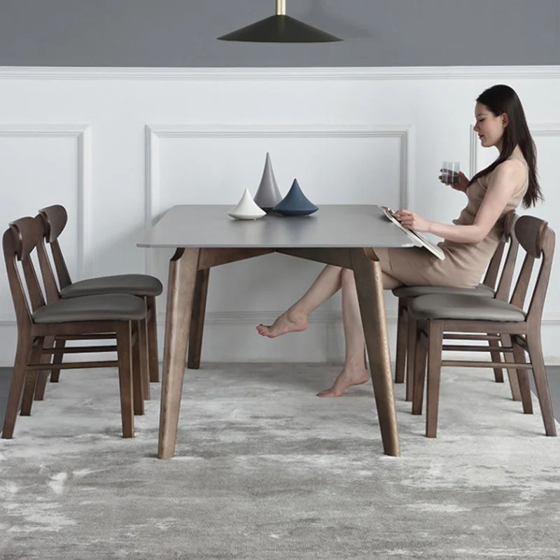 Contemporary Nordic Rectangular Ash Wood Slab Dining Table & Chair For 4/6 Seats