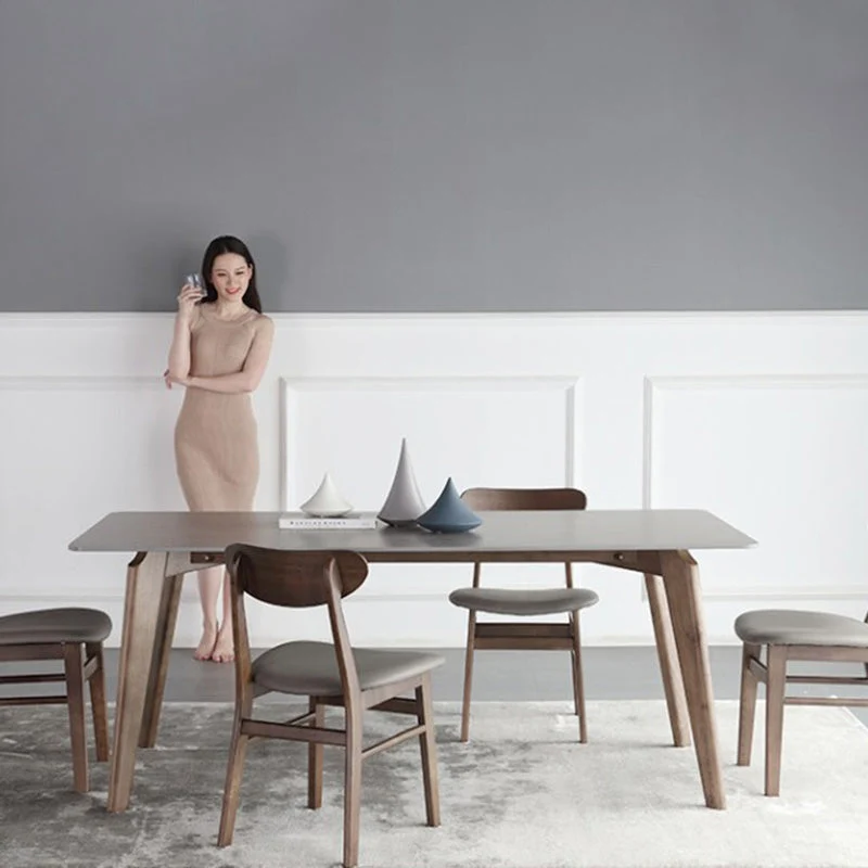 Contemporary Nordic Rectangular Ash Wood Slab Dining Table & Chair For 4/6 Seats