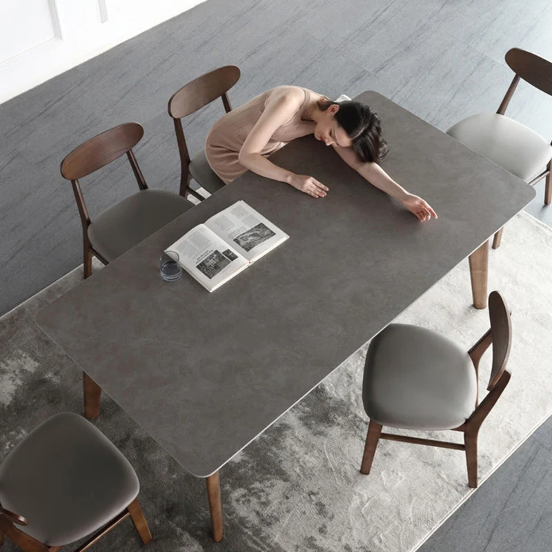 Contemporary Nordic Rectangular Ash Wood Slab Dining Table & Chair For 4/6 Seats