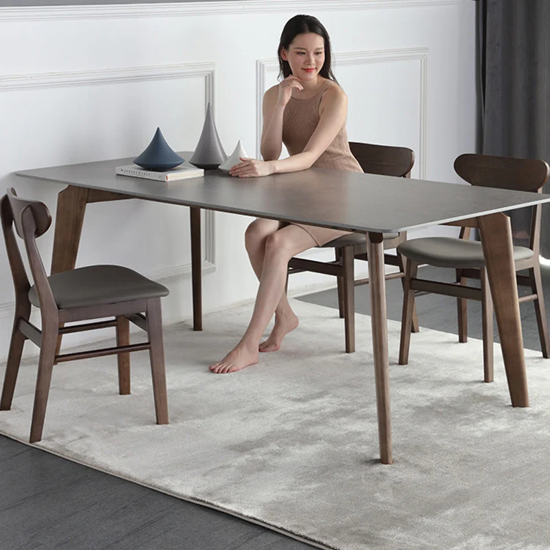 Contemporary Nordic Rectangular Ash Wood Slab Dining Table & Chair For 4/6 Seats