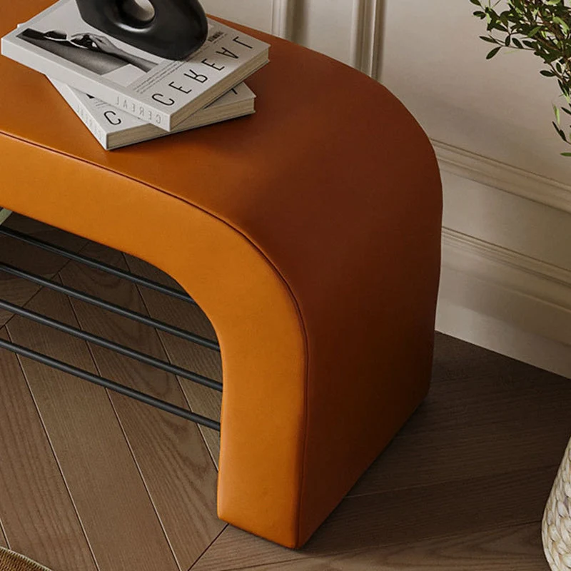 Modern Minimalist Long Rectangle Sherpa Fabric PU Leather Iron Storage Bench 1-Shelf For Entryways