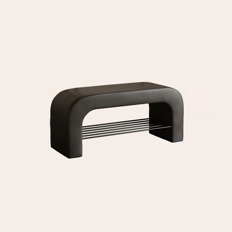 Modern Minimalist Long Rectangle Sherpa Fabric PU Leather Iron Storage Bench 1-Shelf For Entryways