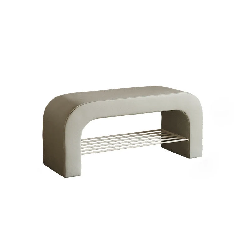 Modern Minimalist Long Rectangle Sherpa Fabric PU Leather Iron Storage Bench 1-Shelf For Entryways