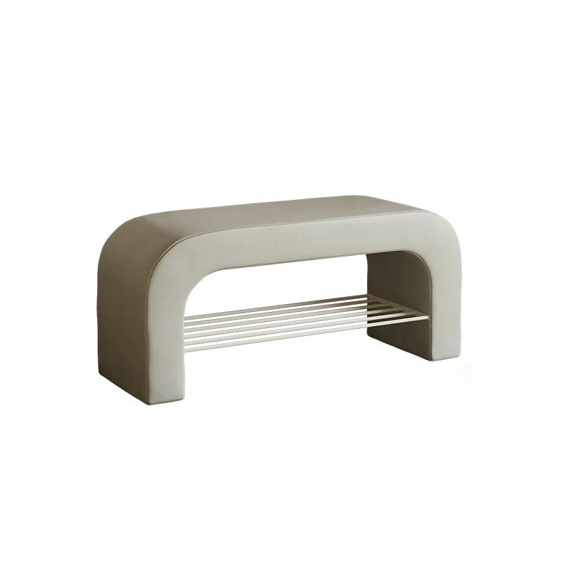 Modern Minimalist Long Rectangle Sherpa Fabric PU Leather Iron Storage Bench 1-Shelf For Entryways