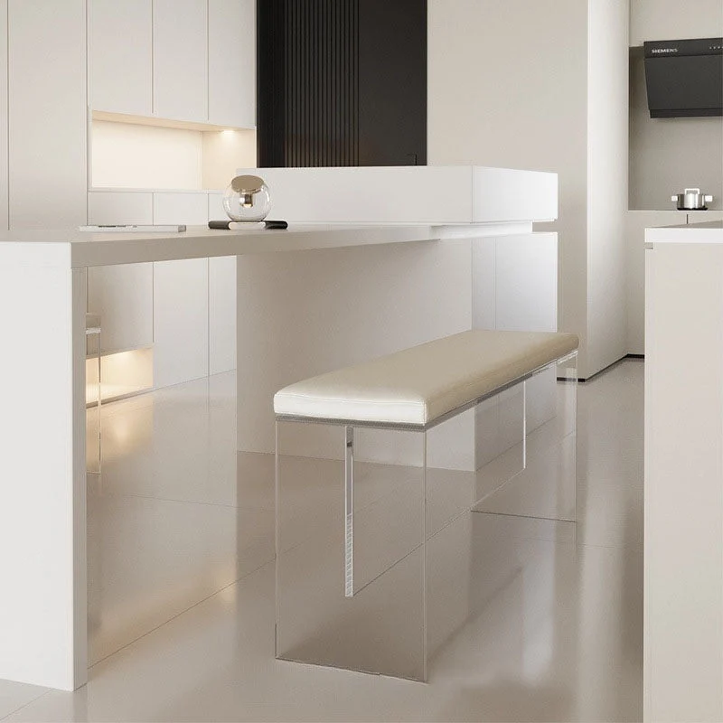 Modern Minimalist Rectangle Acrylic Top Grain Leather Contact Surface Upholstered Bench For Entryways