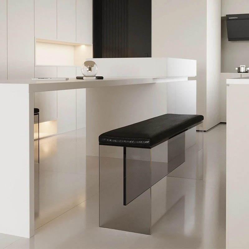 Modern Minimalist Rectangle Acrylic Top Grain Leather Contact Surface Upholstered Bench For Entryways