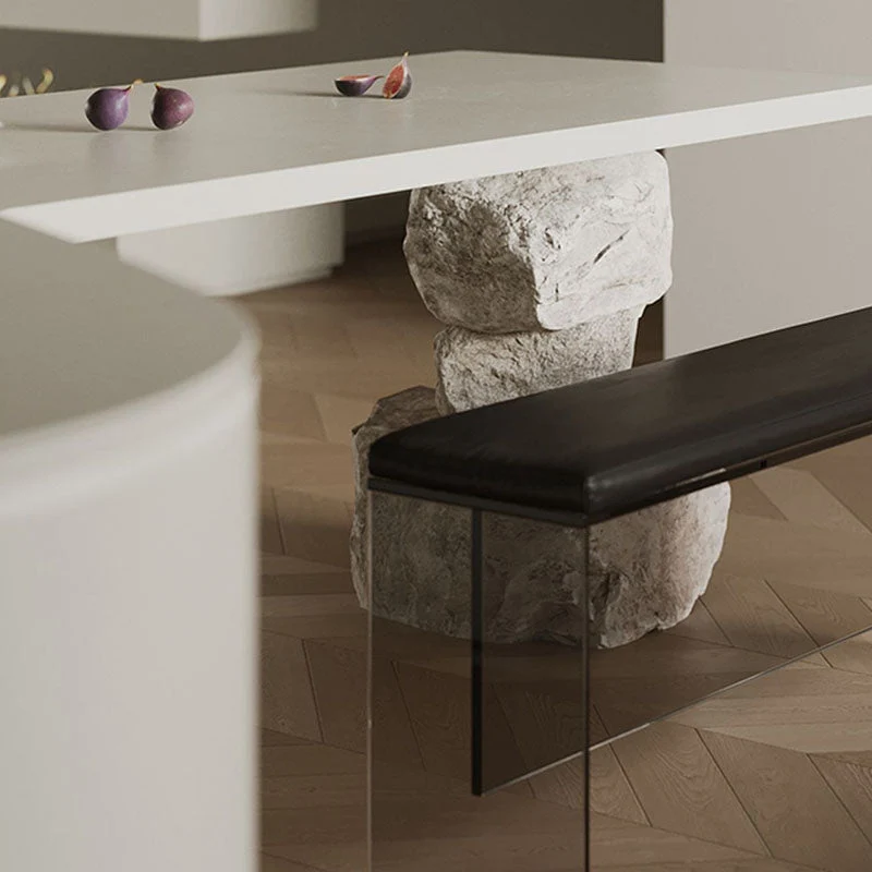 Modern Minimalist Rectangle Acrylic Top Grain Leather Contact Surface Upholstered Bench For Entryways