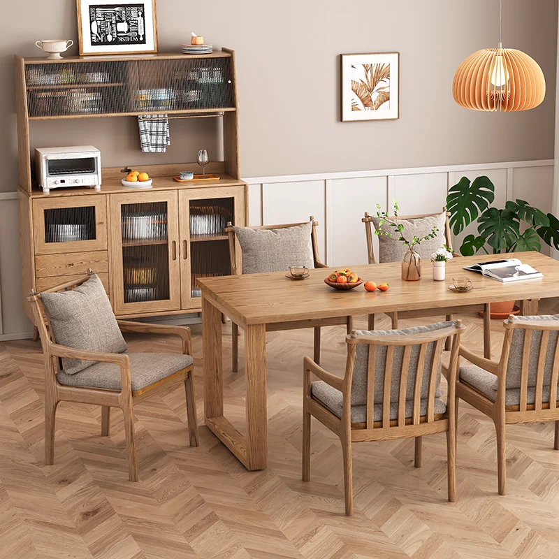 Contemporary Scandinavian North American Ash Wood Storage Cabinet - Rectangular With Hutch Ribbed Glass Storage Sideboard For Dining Room & Kitchen