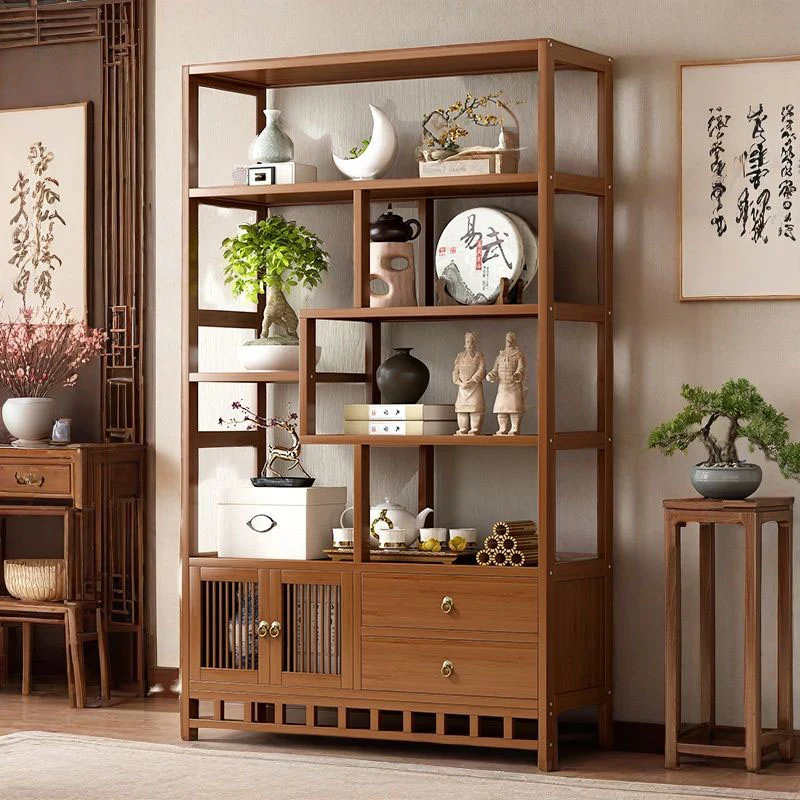 Traditional Chinese Rectangular Bamboo Medium Density Fiberboard Storage Cabinet 1-Cabinet For Living Room