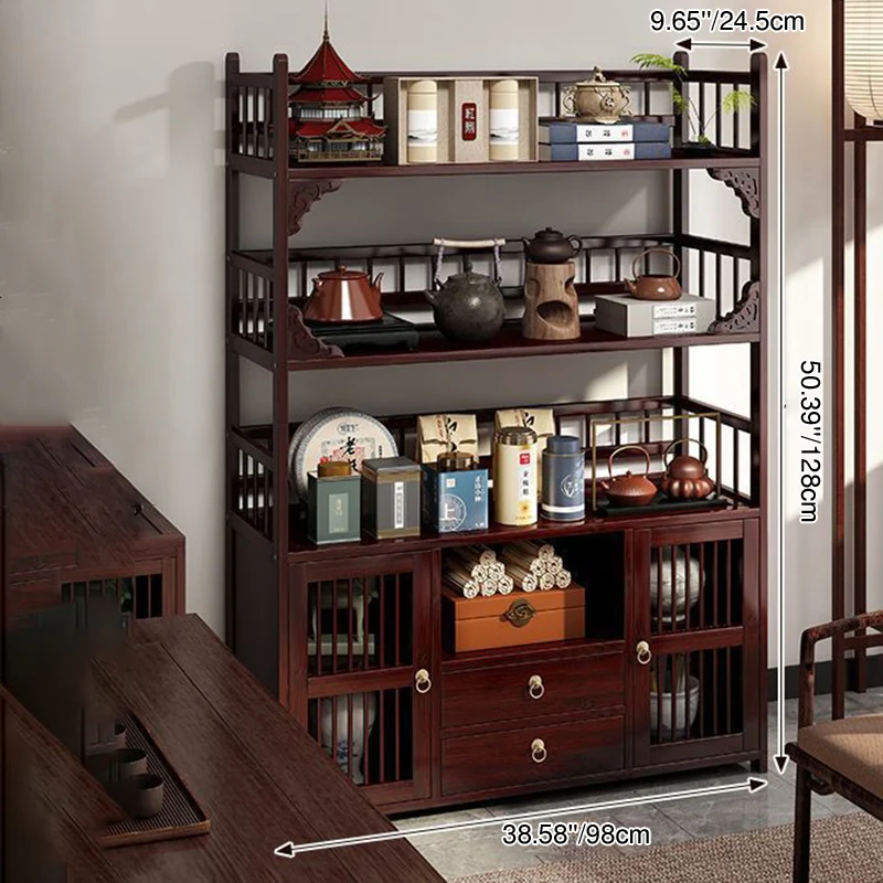 Traditional Chinese Rectangular Bamboo Medium Density Fiberboard Storage Cabinet 4/5-Tier For Living Room