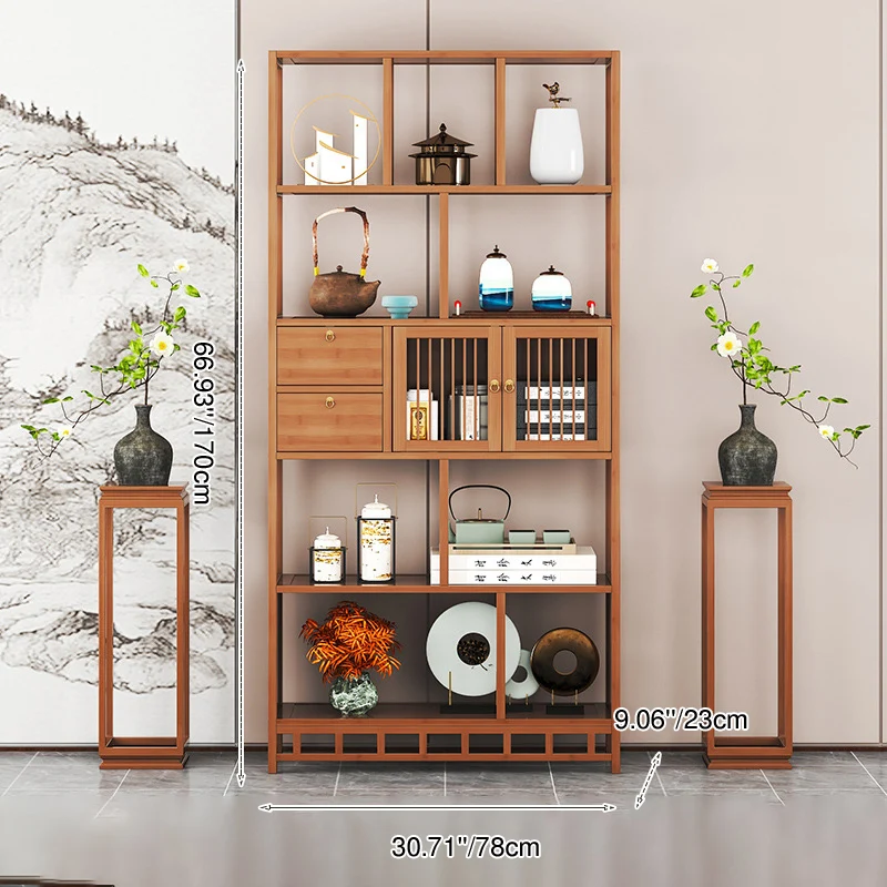 Traditional Chinese Rectangular Bamboo Medium Density Fiberboard Storage Cabinet 2-Drawer For Living Room