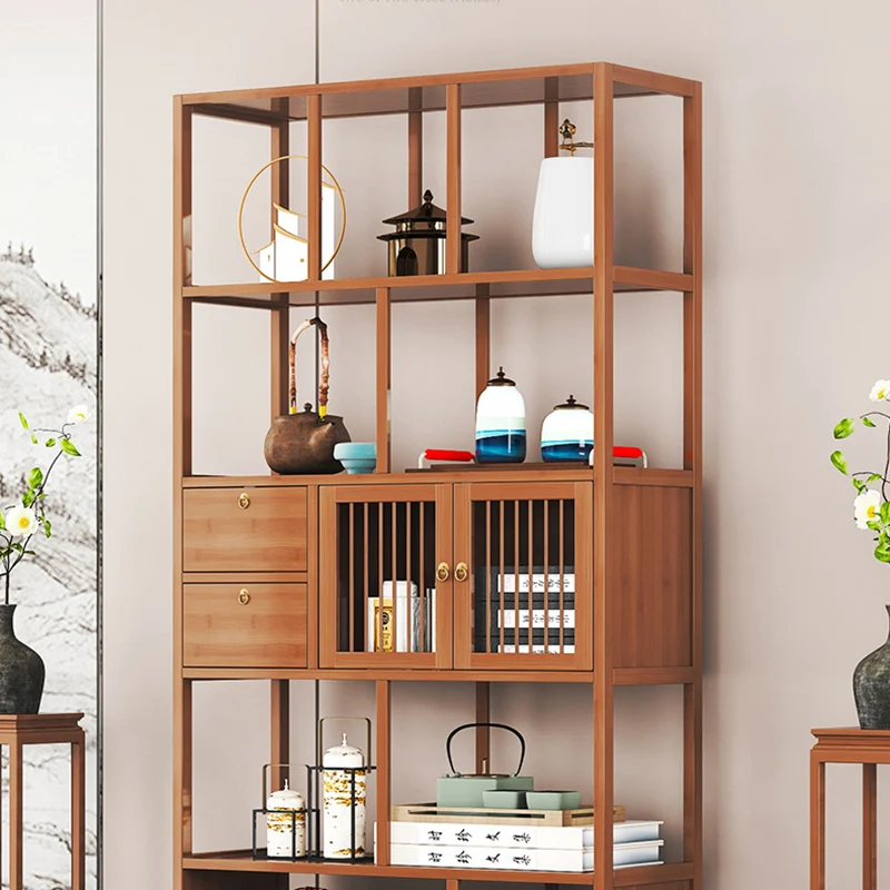 Traditional Chinese Rectangular Bamboo Medium Density Fiberboard Storage Cabinet 2-Drawer For Living Room