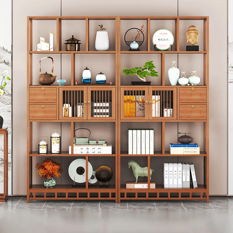 Traditional Chinese Rectangular Bamboo Medium Density Fiberboard Storage Cabinet 2-Drawer For Living Room