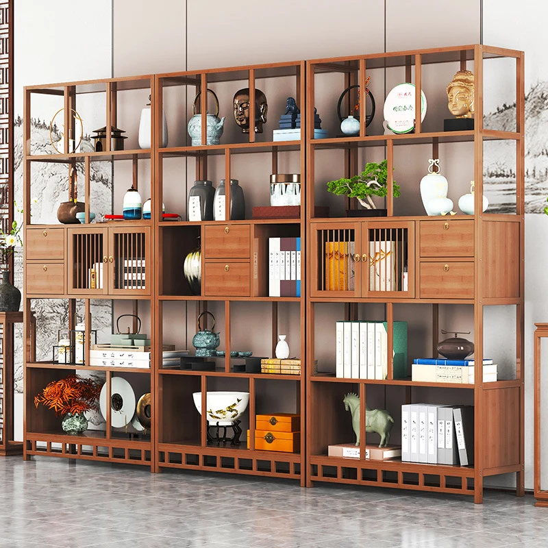 Traditional Chinese Rectangular Bamboo Medium Density Fiberboard Storage Cabinet 2-Drawer For Living Room
