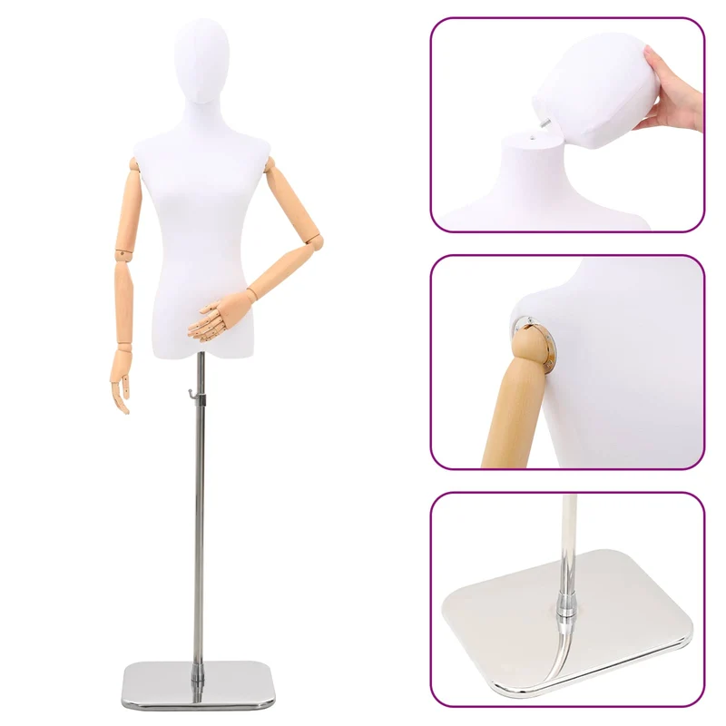 Mannequin Ajustável de 165-213 cm com Base Feminino PP Branco