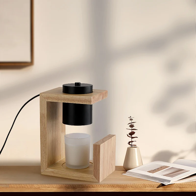 Traditional Japanese Iron Wood Linear 2-Light Melting Wax Table Lamp For Bedroom