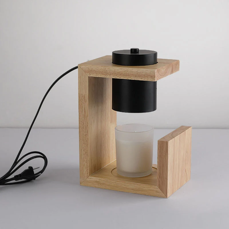 Traditional Japanese Iron Wood Linear 2-Light Melting Wax Table Lamp For Bedroom