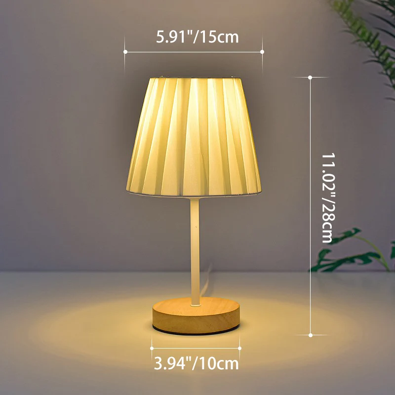 Modern Minimalist Trapezoidal Rubberwood Fabric LED Table Lamp For Bedroom