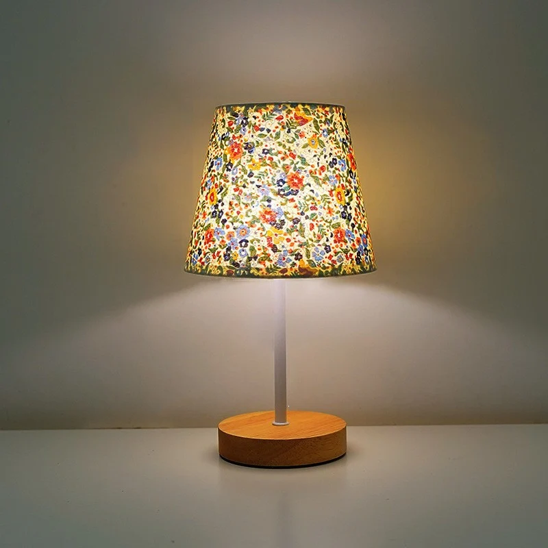 Modern Minimalist Trapezoidal Rubberwood Fabric LED Table Lamp For Bedroom